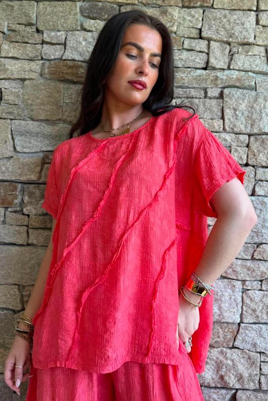 Lalli Damask Asymmetric Panel Top Watermelon